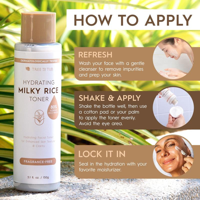 Tree to Tub Hydrating Milky Rice Toner with 80% Korean Rice Bran, Niacinamide & Ceramide – Brightening Skincare for Dry, Dehydrated Skin