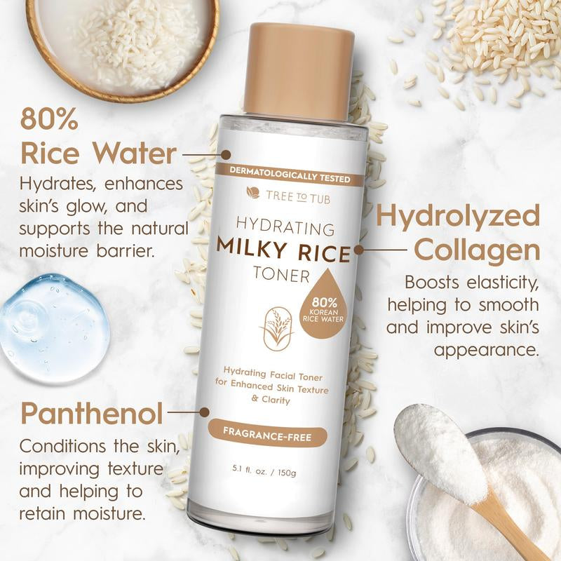 Tree to Tub Hydrating Milky Rice Toner with 80% Korean Rice Bran, Niacinamide & Ceramide – Brightening Skincare for Dry, Dehydrated Skin