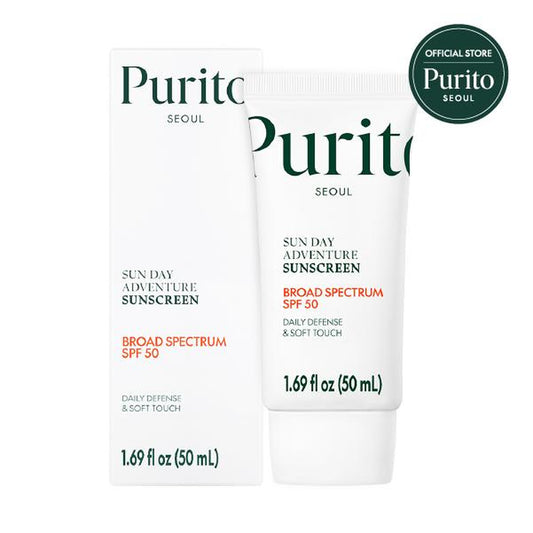 [Purito Official] Sun Day Adventure Korean Sunscreen_Smoothest and Lightest Texture Broad Spectrum SPF 50 UVA & UVB Protection No White Cast Triple-Tested for Safety Oil Free for All Skin Types Vegan Daily Skin Care Facial