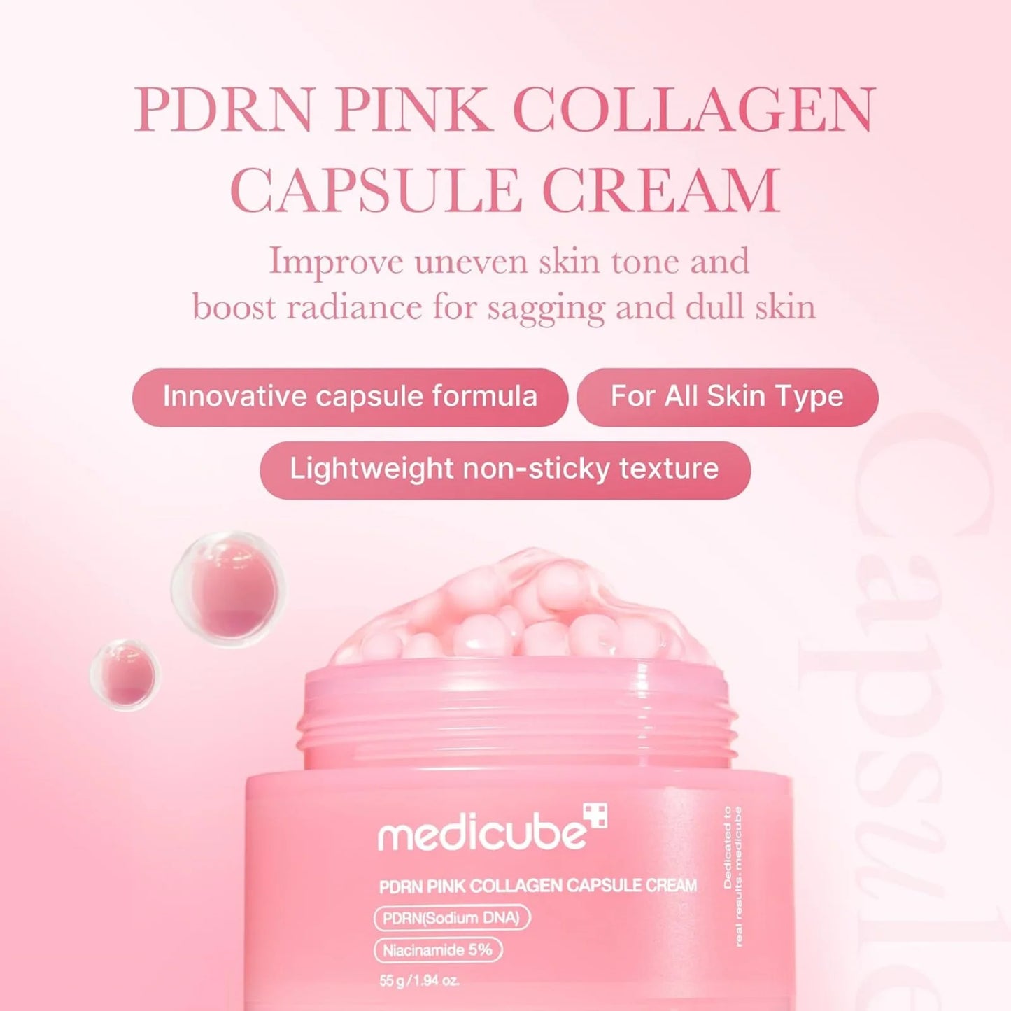 Medicube Salmon DNA PDRN Collagen Capsule Cream, Lightweight Hydrating Moisturizer for Radiant Skin