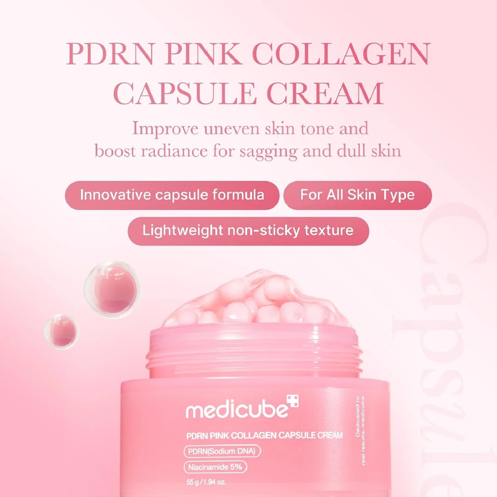 Medicube Salmon DNA PDRN Collagen Capsule Cream, Lightweight Hydrating Moisturizer for Radiant Skin