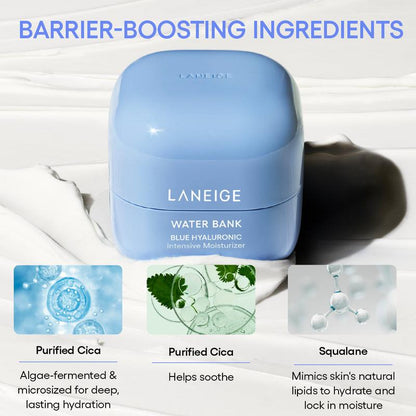 Laneige Water Bank Blue Hyaluronic Intensive Moisturizer, Hydrating & Barrier-Boosting Face Cream, Korean Skincare, Infused with Peptides & Squalane