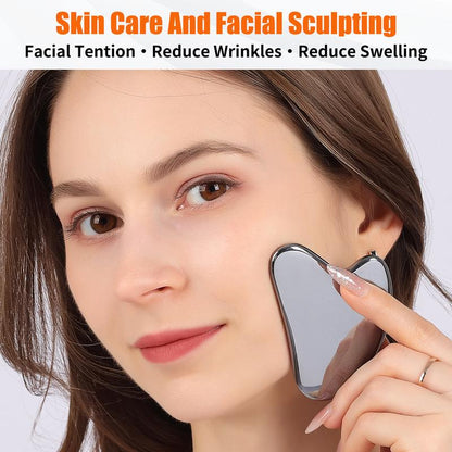 2Pcs Stainless Steel Gua Sha Facial Tools Set, Metal Face Comb Detail Skin Care Tools, Body and Face Gua Sha for Tighten Skin Lymphatic Drainage Comfort