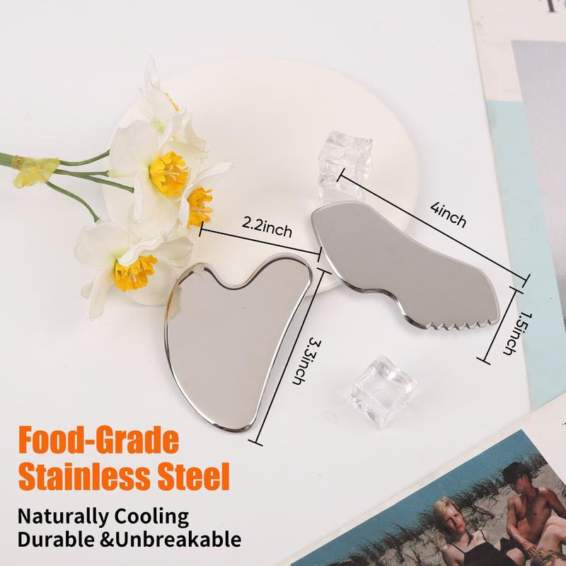 2Pcs Stainless Steel Gua Sha Facial Tools Set, Metal Face Comb Detail Skin Care Tools, Body and Face Gua Sha for Tighten Skin Lymphatic Drainage Comfort