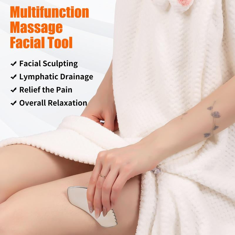 2Pcs Stainless Steel Gua Sha Facial Tools Set, Metal Face Comb Detail Skin Care Tools, Body and Face Gua Sha for Tighten Skin Lymphatic Drainage Comfort