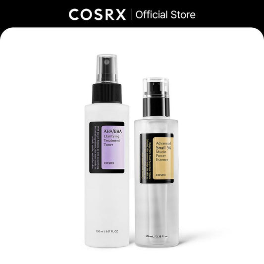 [COSRX OFFICIAL] AHA/BHA Toner + Snail Mucin Essence | BOOSTER SET for CLEARER, FORTIFIED SKIN