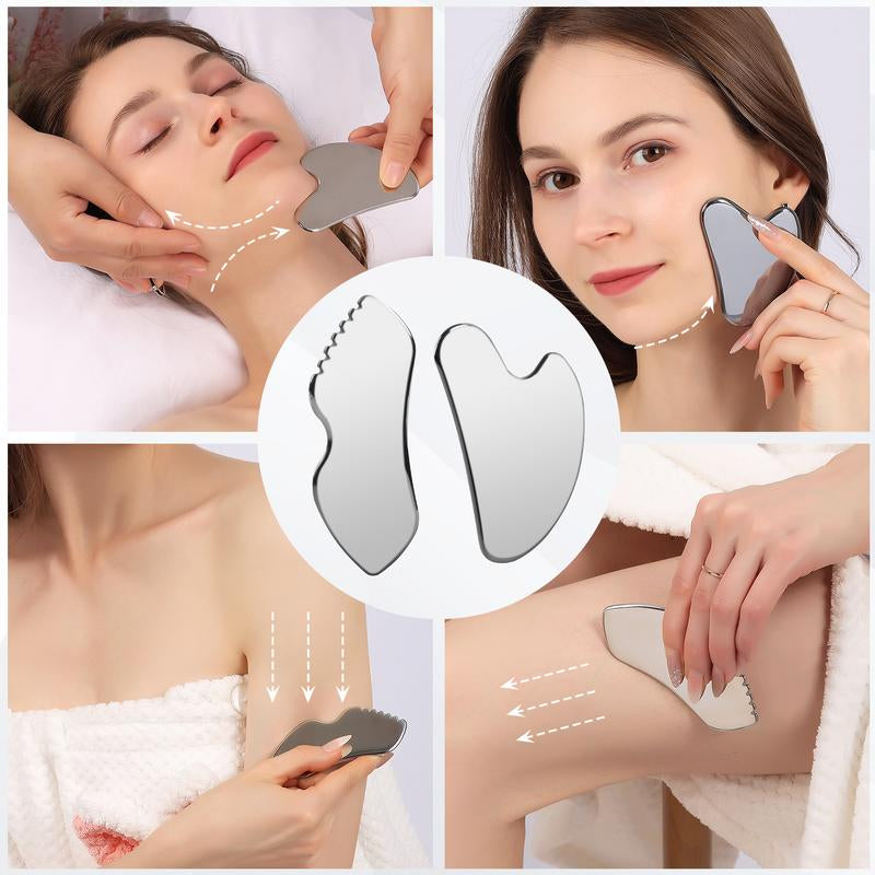 2Pcs Stainless Steel Gua Sha Facial Tools Set, Metal Face Comb Detail Skin Care Tools, Body and Face Gua Sha for Tighten Skin Lymphatic Drainage Comfort